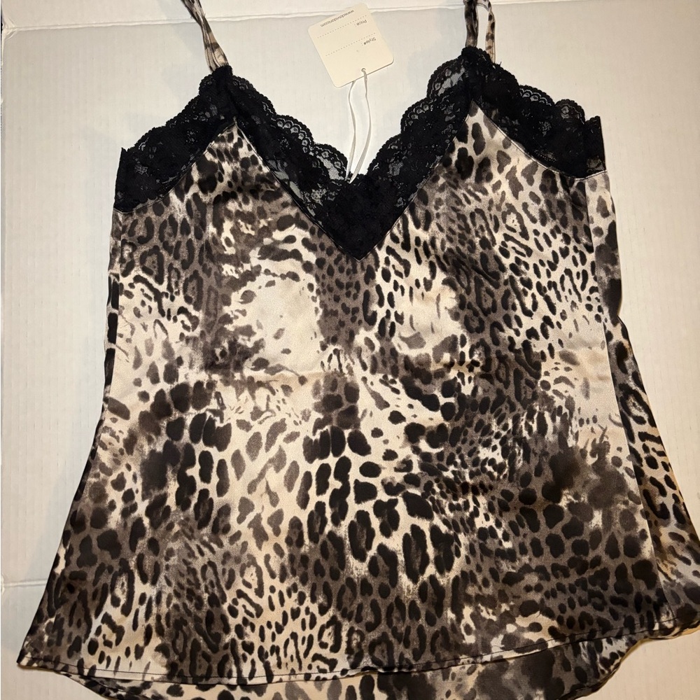 DAVI & DANI Animal Print Top with Black Lace